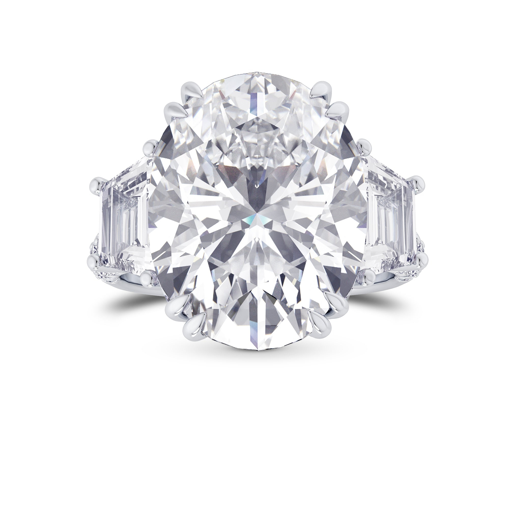 Oval and Trapezoid Diamond Side-stone Ring