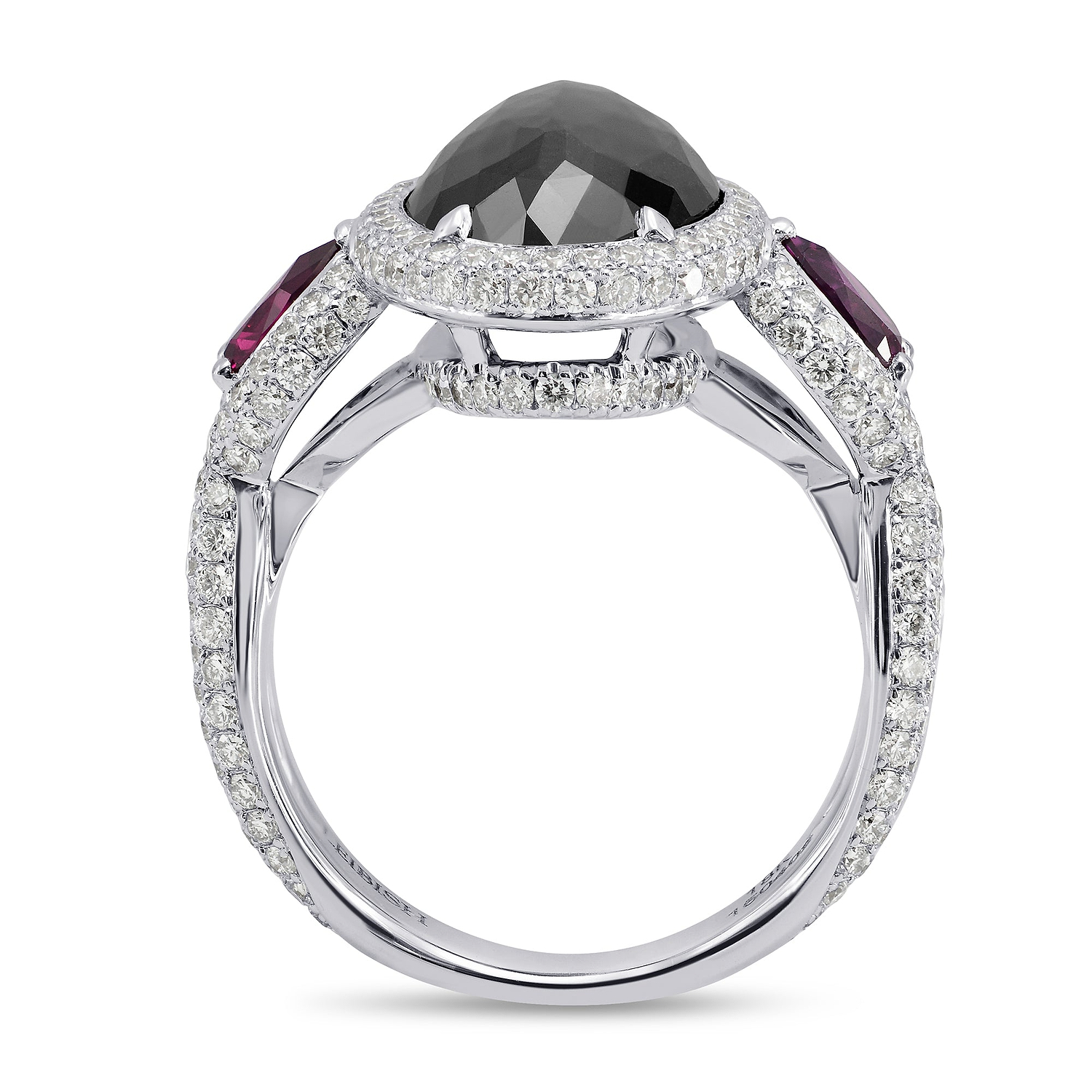 Fancy Black Oval Diamond and Ruby Ring GIA - 2