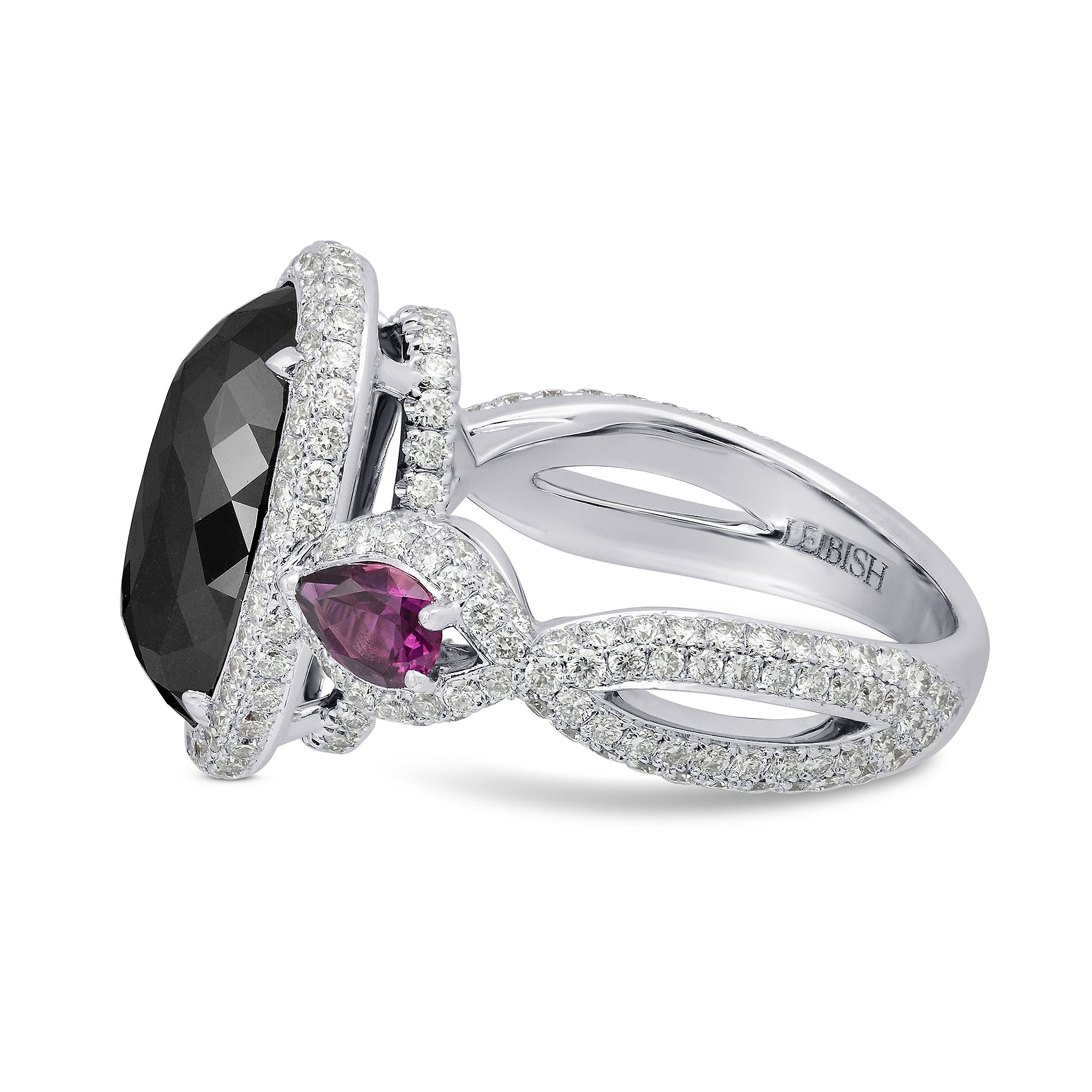 Fancy Black Oval Diamond and Ruby Ring GIA - 3