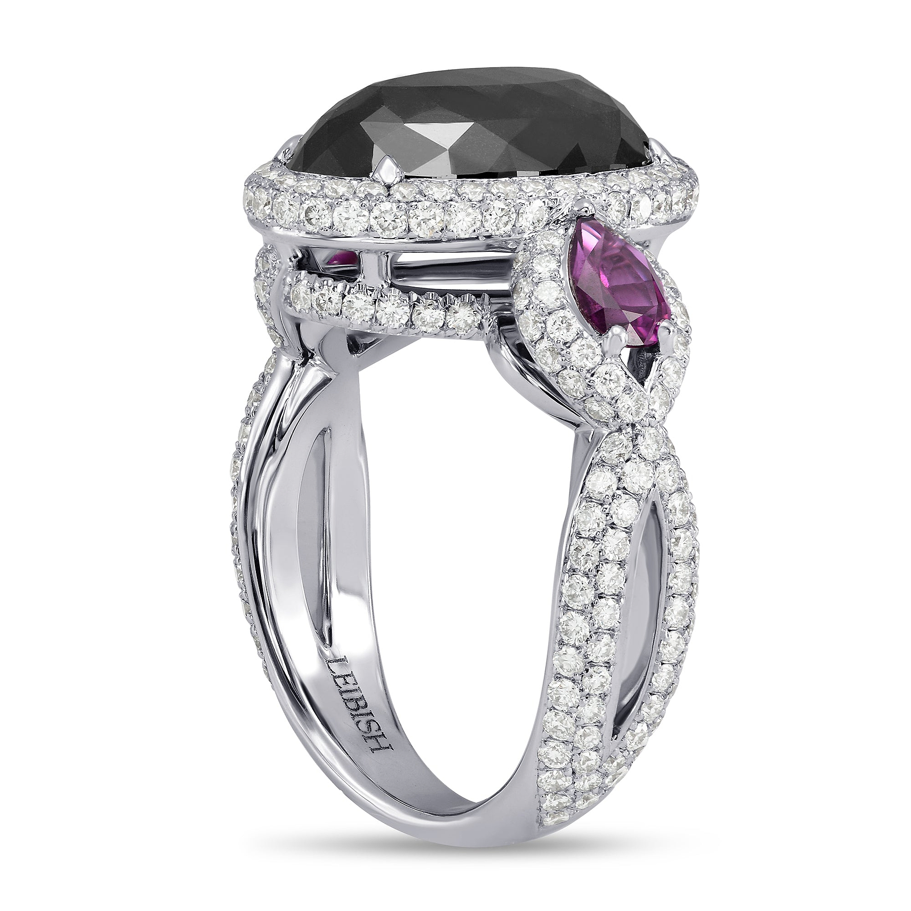 Fancy Black Oval Diamond and Ruby Ring GIA - 4