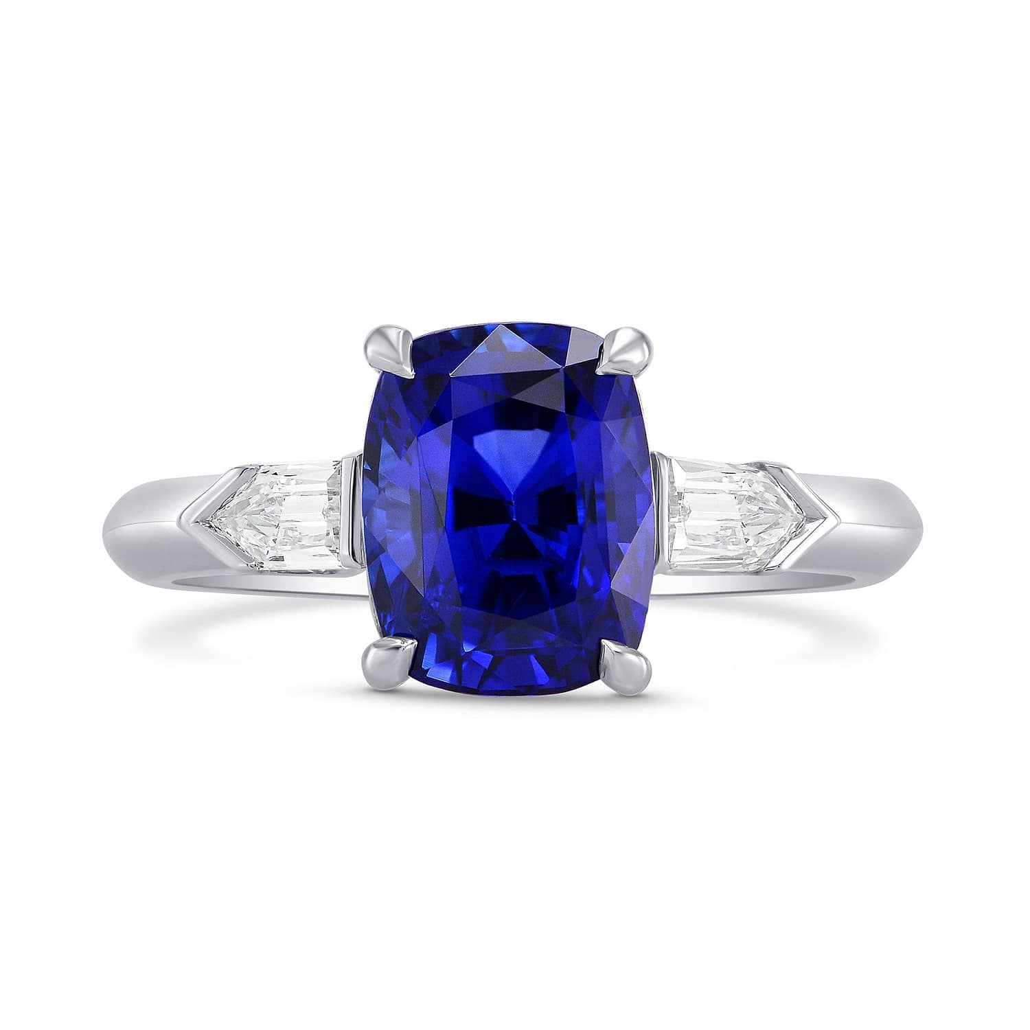 Royal Blue Sapphire Cushion & Diamond Engagement Ring