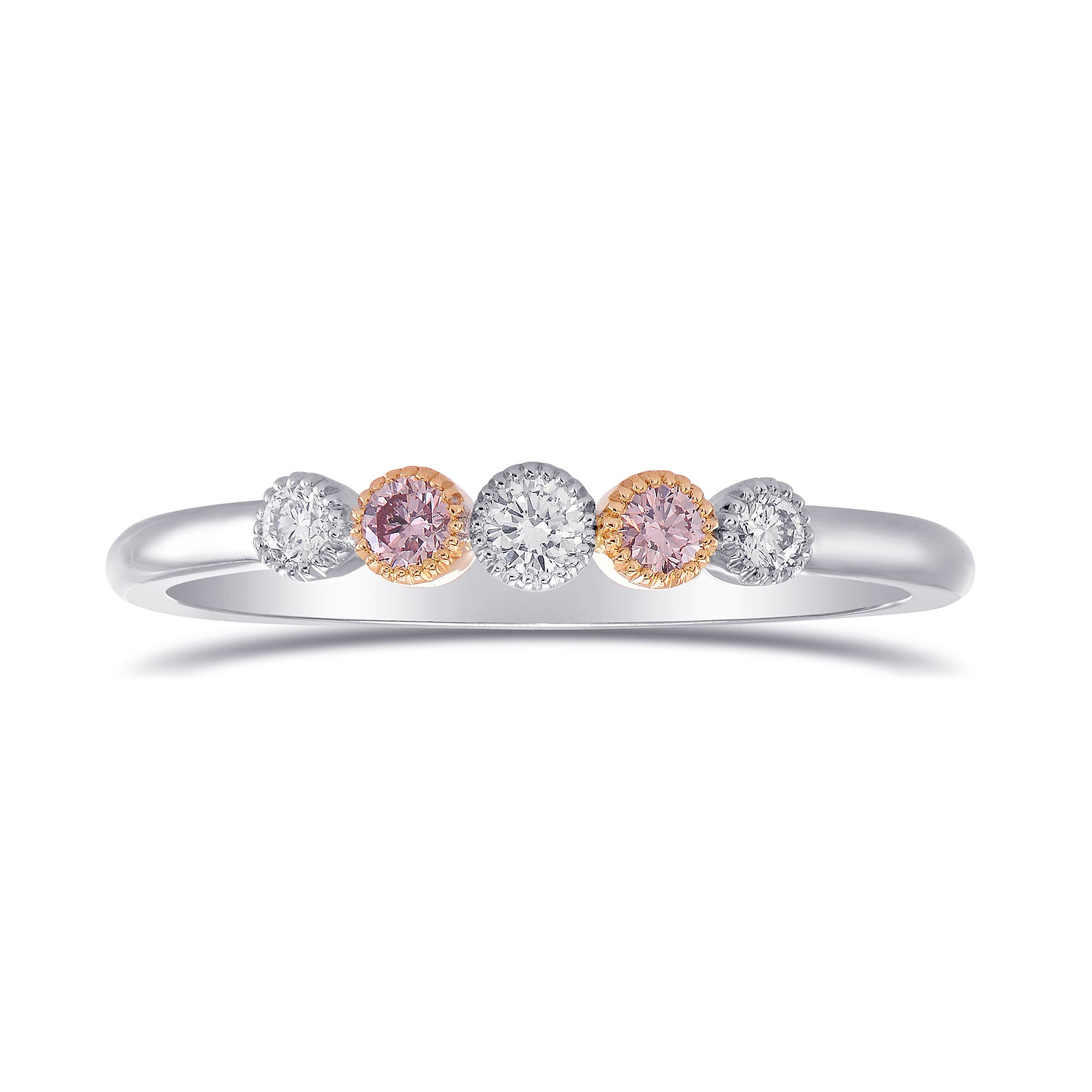 Five Stone Pink & White Diamond Band Ring