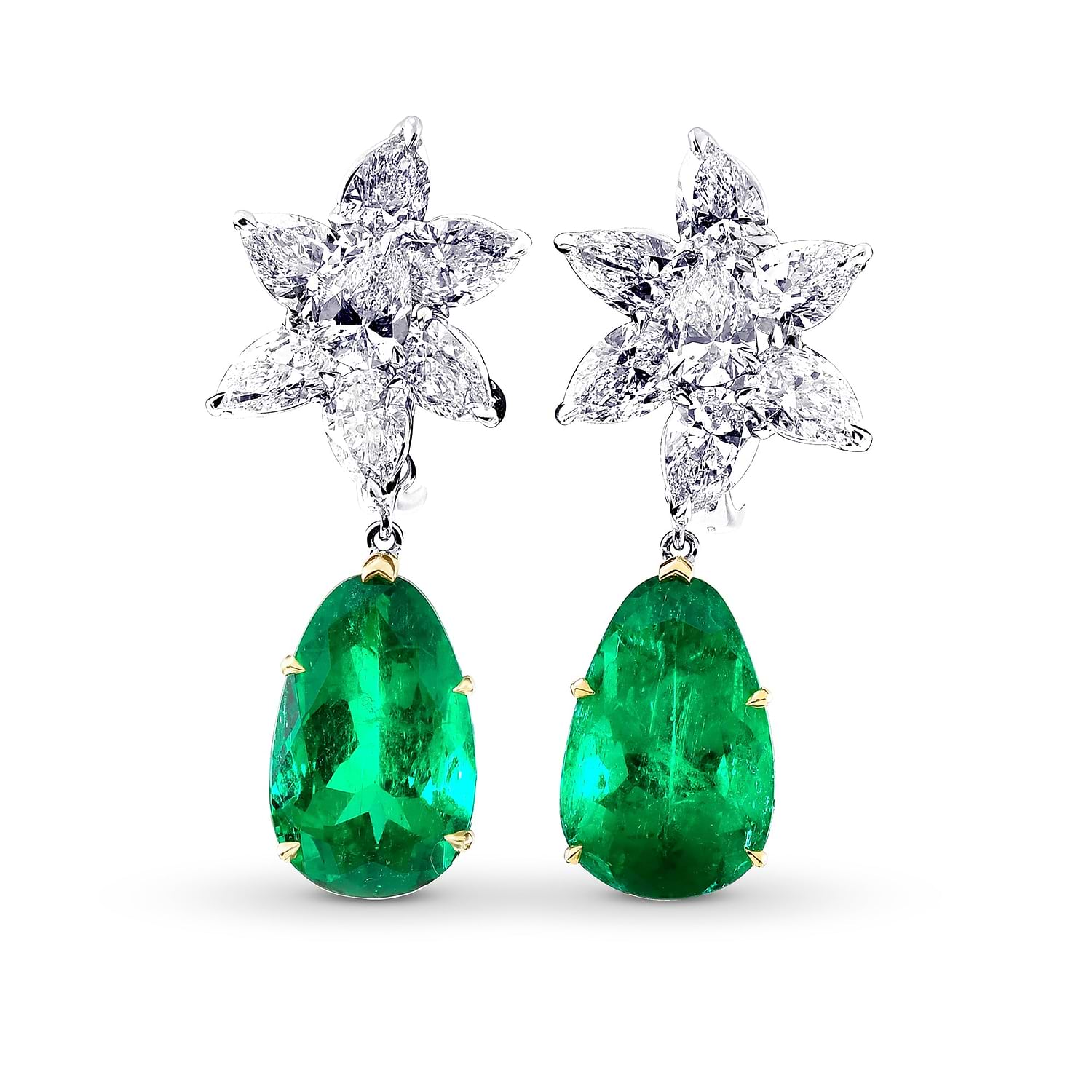 Colombian Emerald & Diamonds Drop Earrings GUBELIN GIA