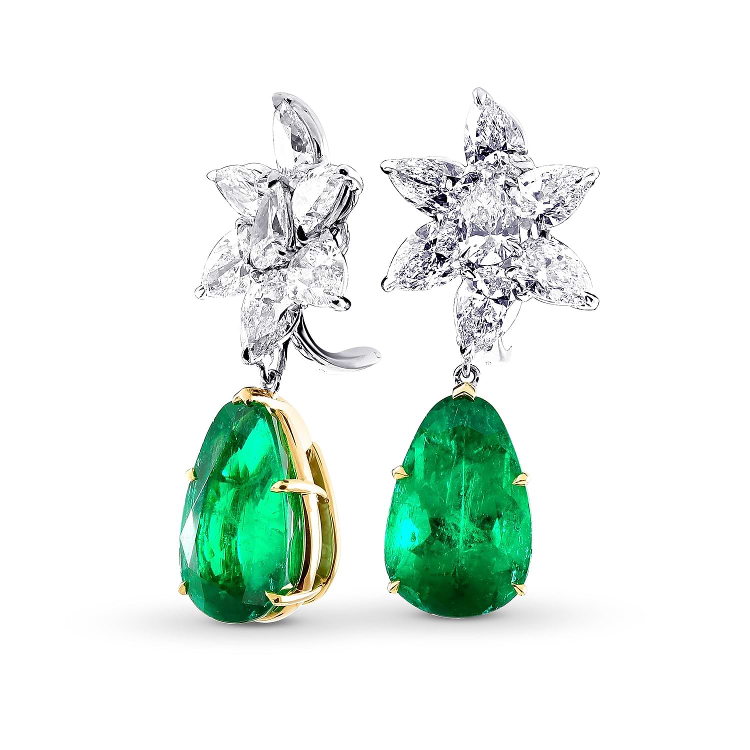 Colombian Emerald & Diamonds Drop Earrings GUBELIN GIA - 2