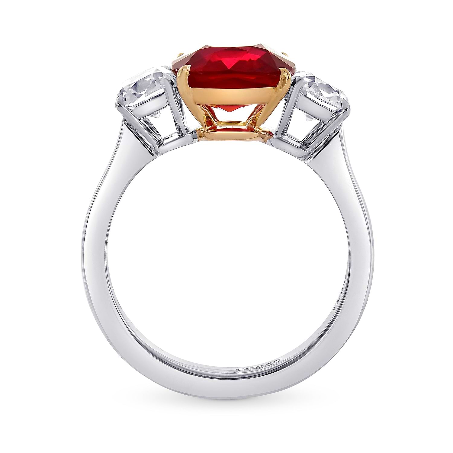 Mozambique No Heat Pigeon Blood Ruby Three-stone Ring GRS - 2