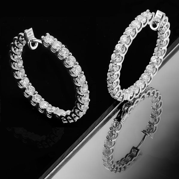 Round Brilliant Hoop Diamond Earrings - 4