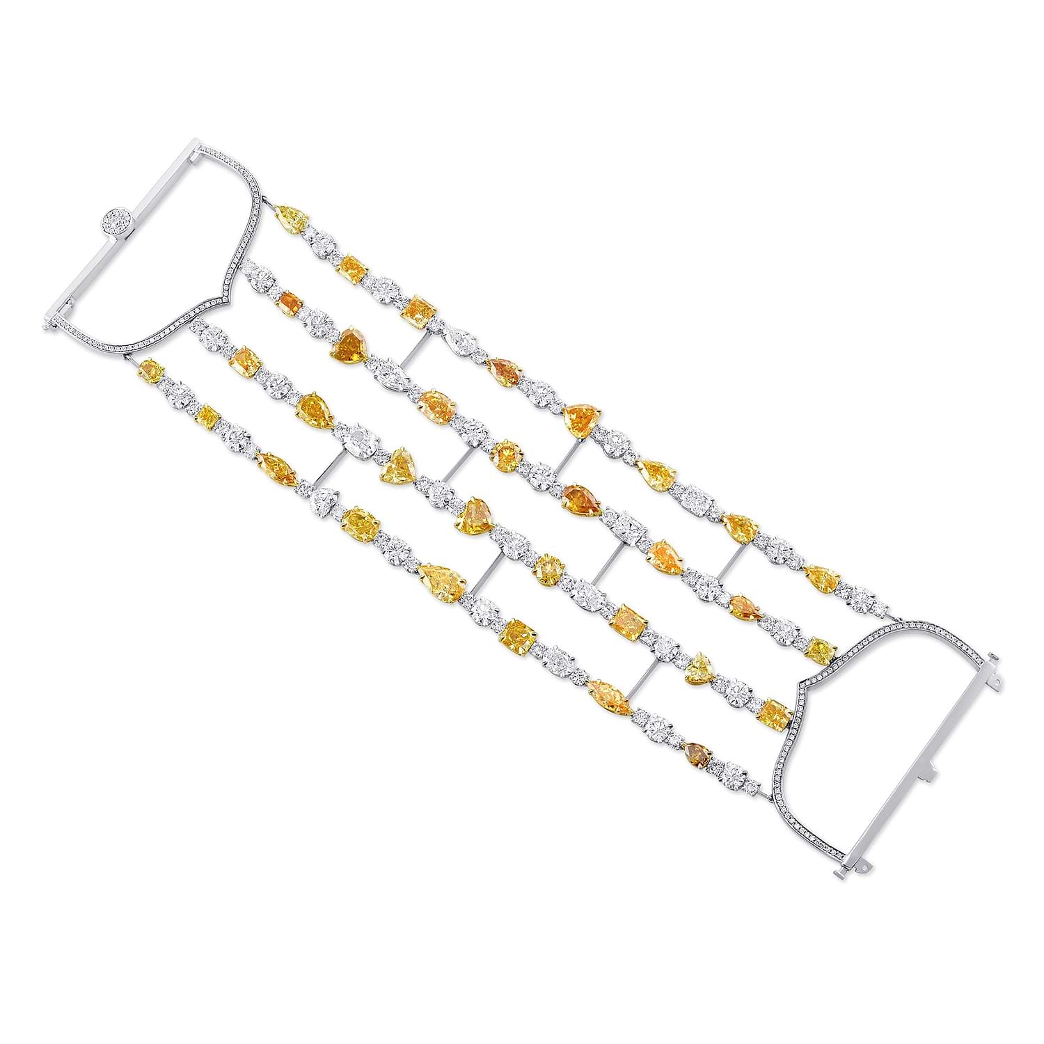 Couture 4 Row Mix Color and White Diamond Bracelet. GIA
