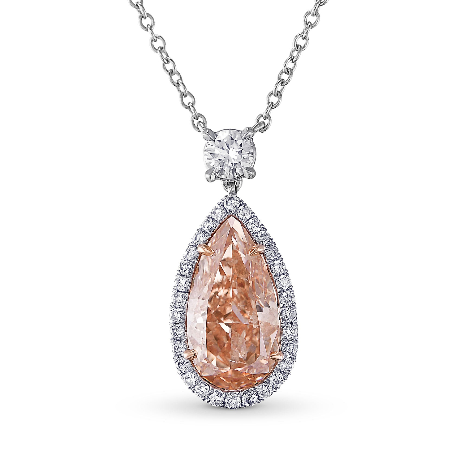Fancy Brownish Orangy Pink Pear Shape Halo Diamond Pendant GIA