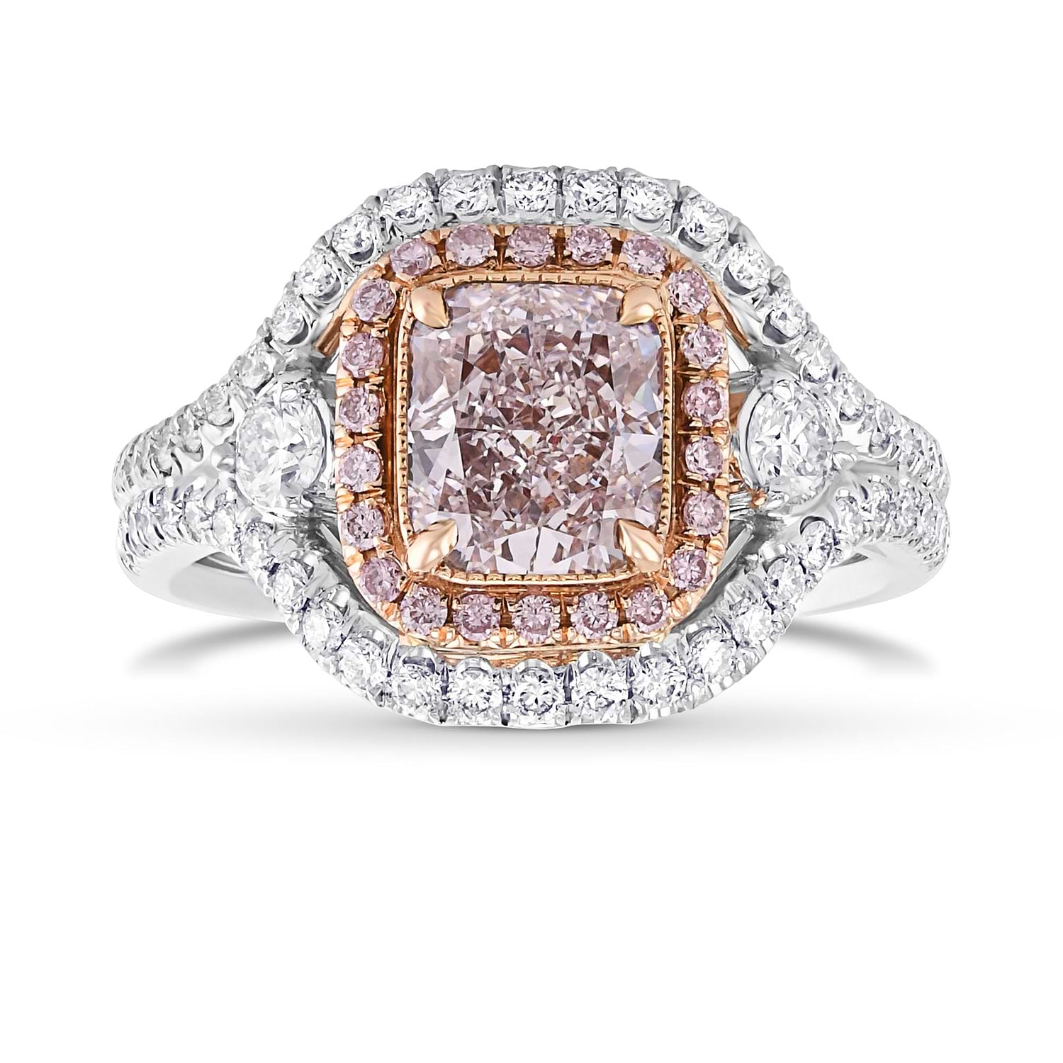 Extraordinary Fancy Light Purplish Pink Cushion Double Halo Diamond Ring GIA