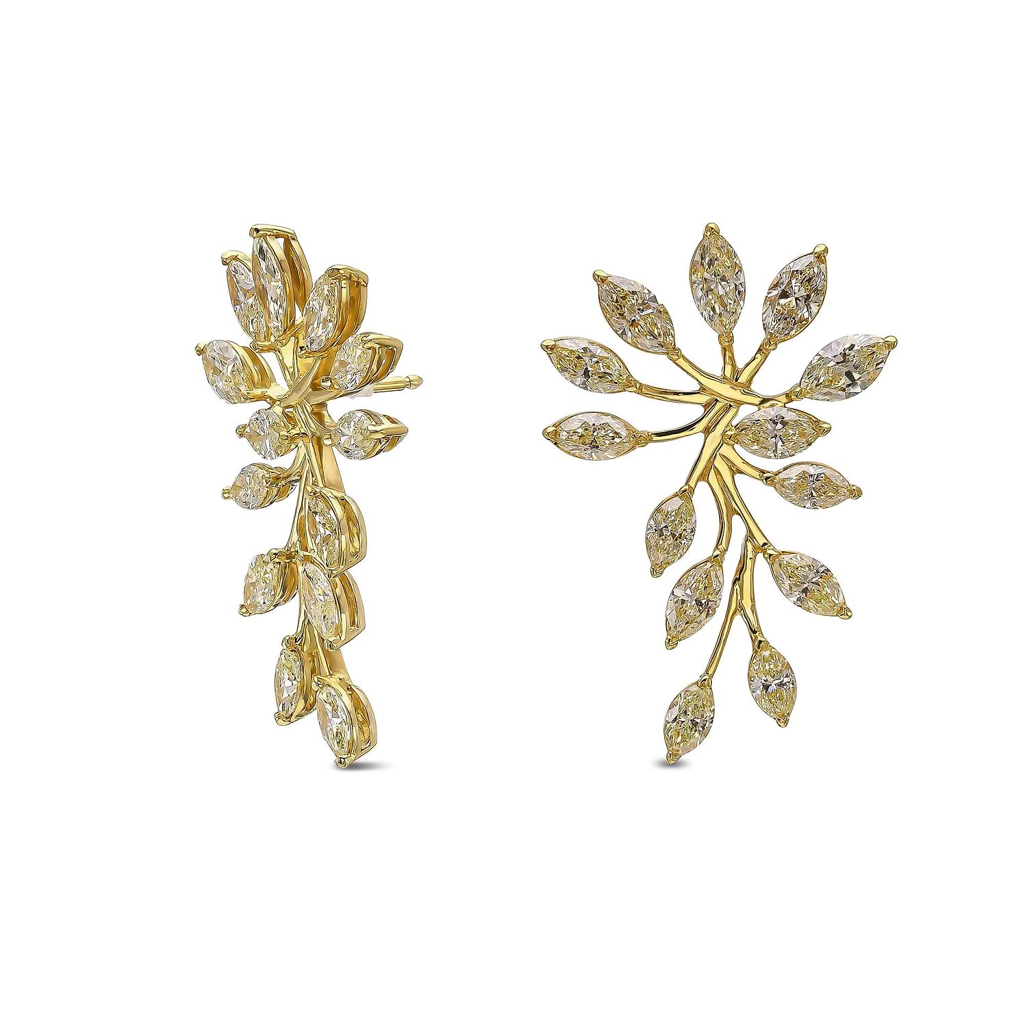 Light Yellow Marquise Couture Diamond Earrings - 2