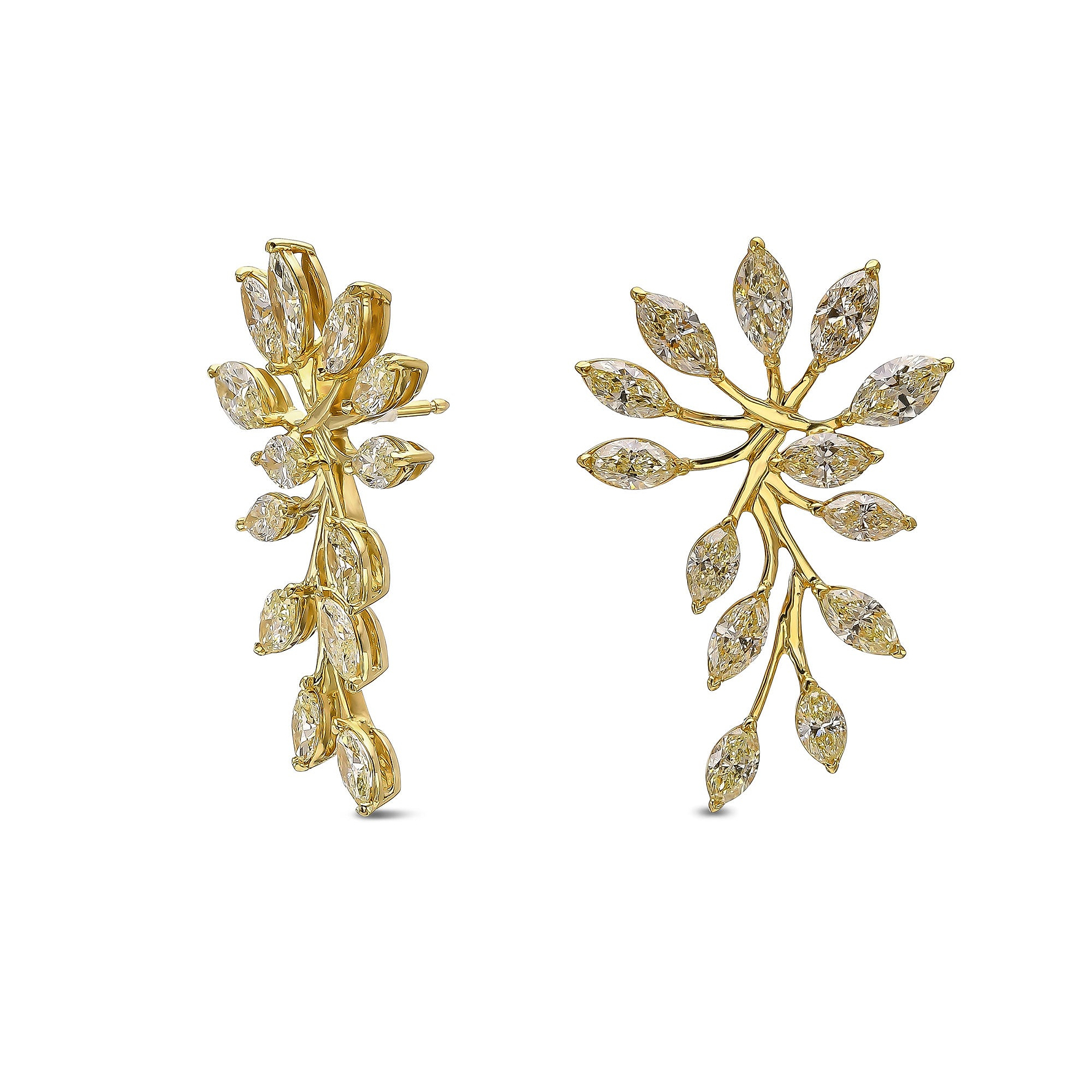 Light Yellow Marquise Couture Diamond Earrings - 2