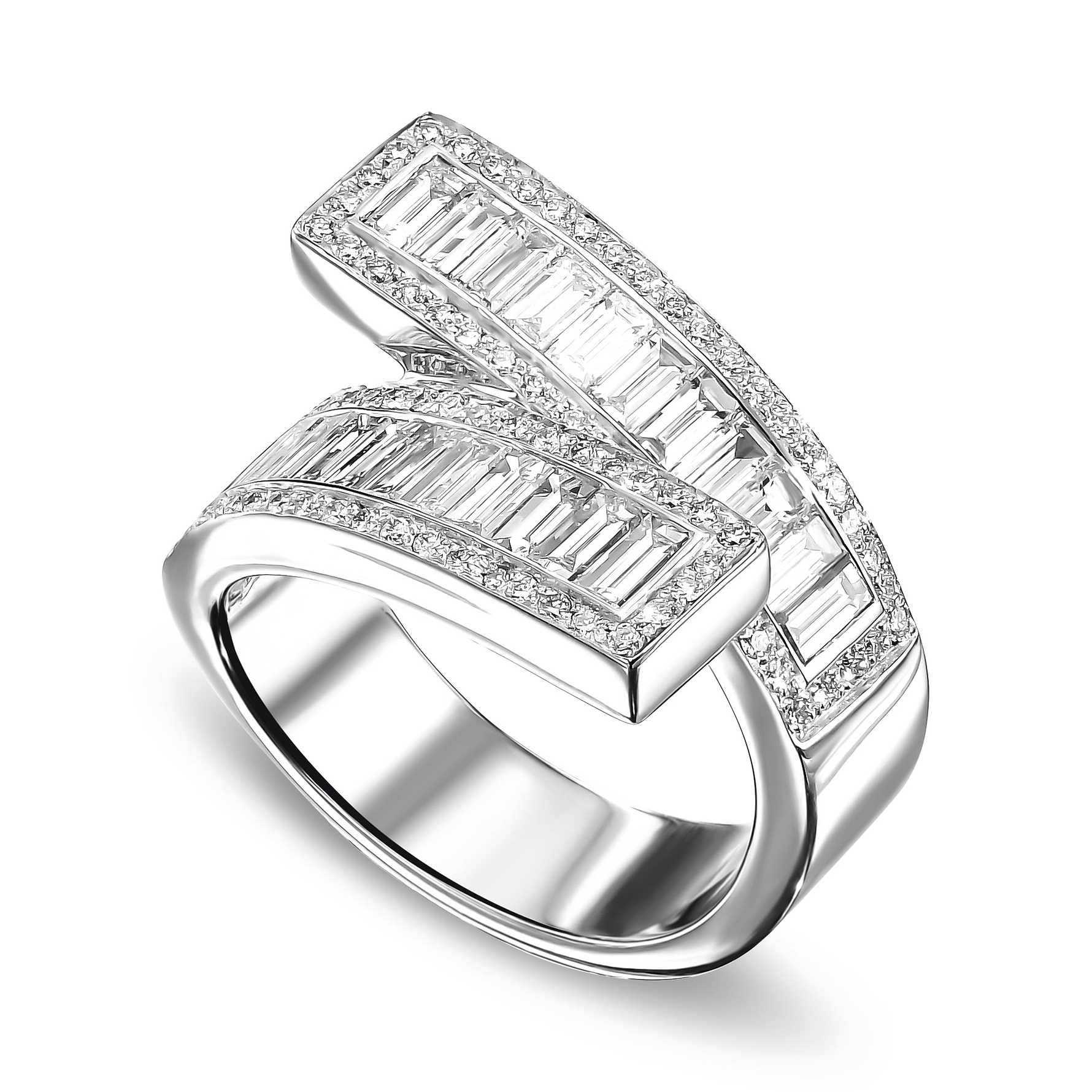 Cross Over Baguette Colorless Half Eternity Ring - 3