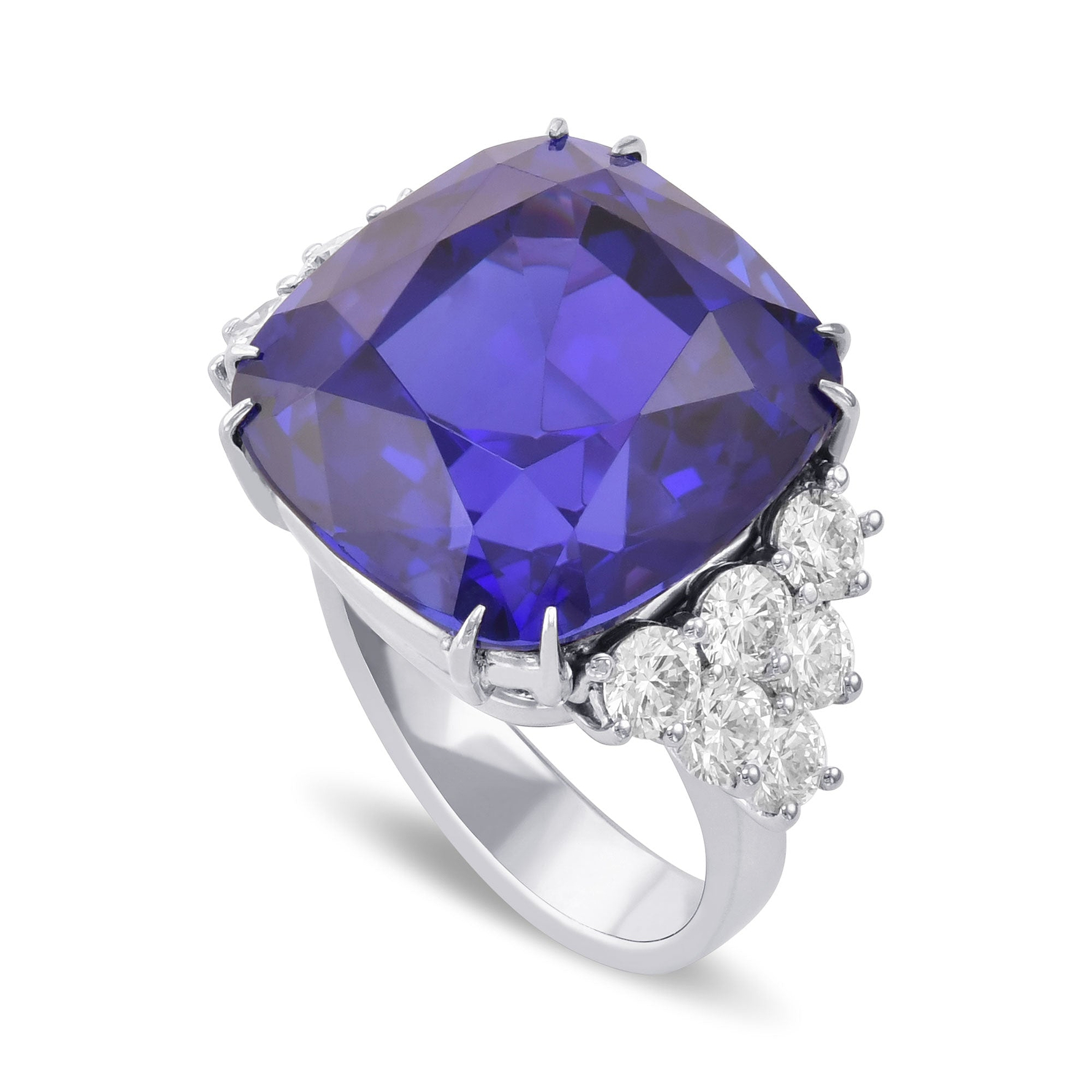 Cushion Tanzanite and Diamond Extraordinary Ring - 3