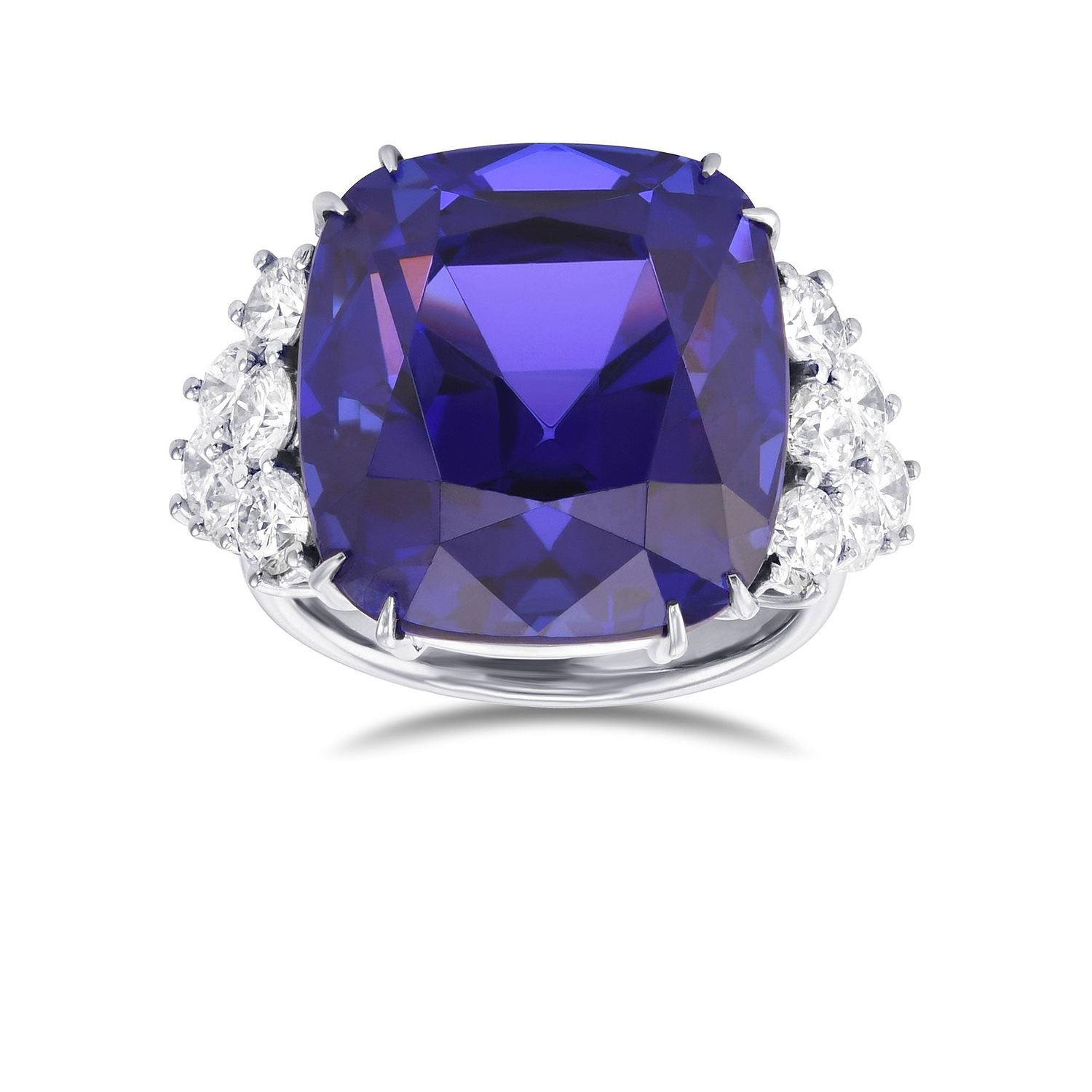 Cushion Tanzanite and Diamond Extraordinary Ring