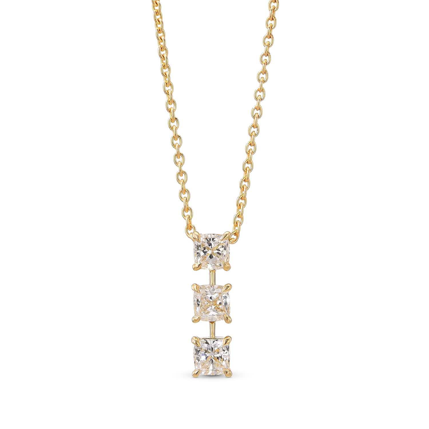 3 Stone Cushion Shape Diamond Drop Pendant