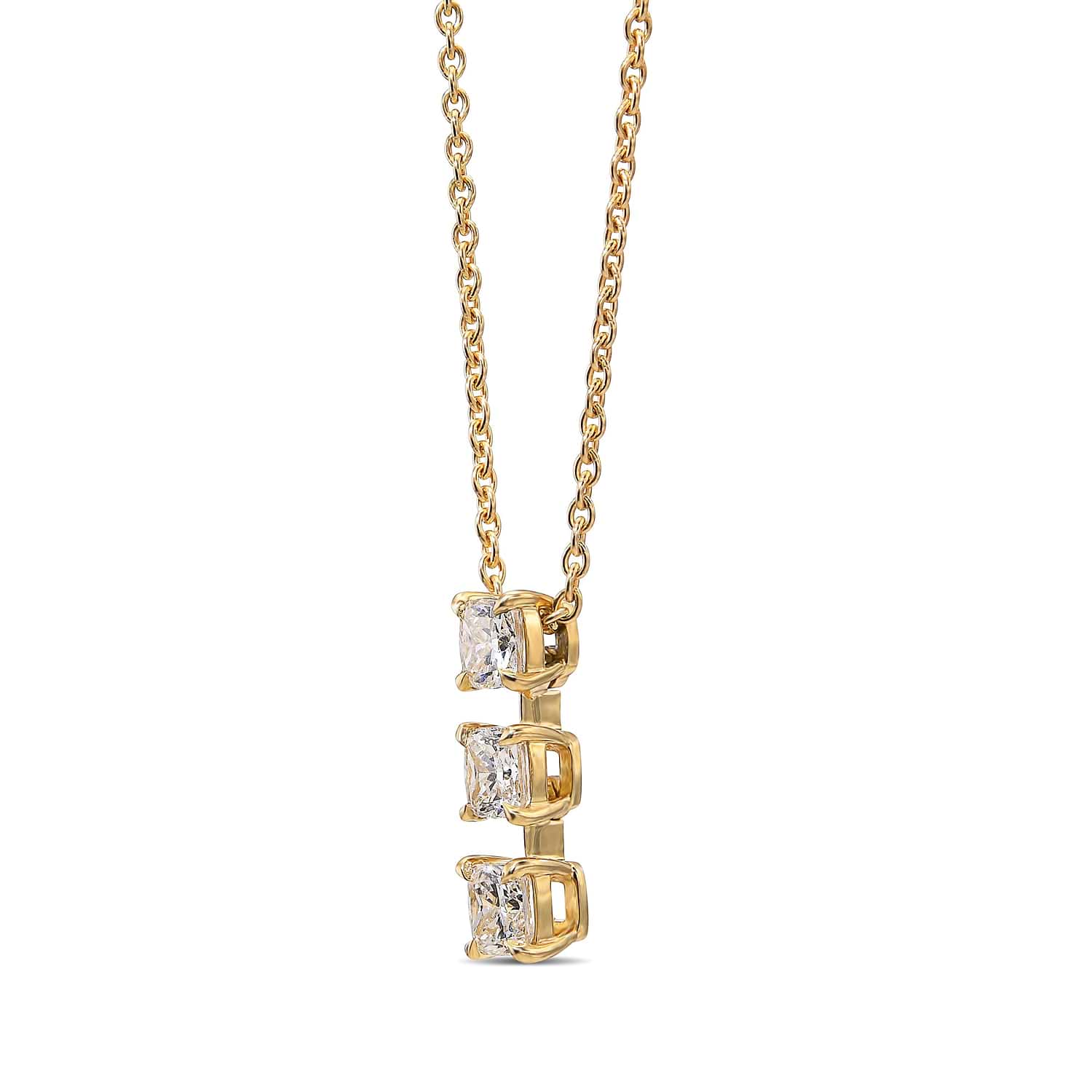 3 Stone Cushion Shape Diamond Drop Pendant - 2
