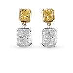Radiant F color and Fancy Intense Yellow Drop Diamond Earrings GIA