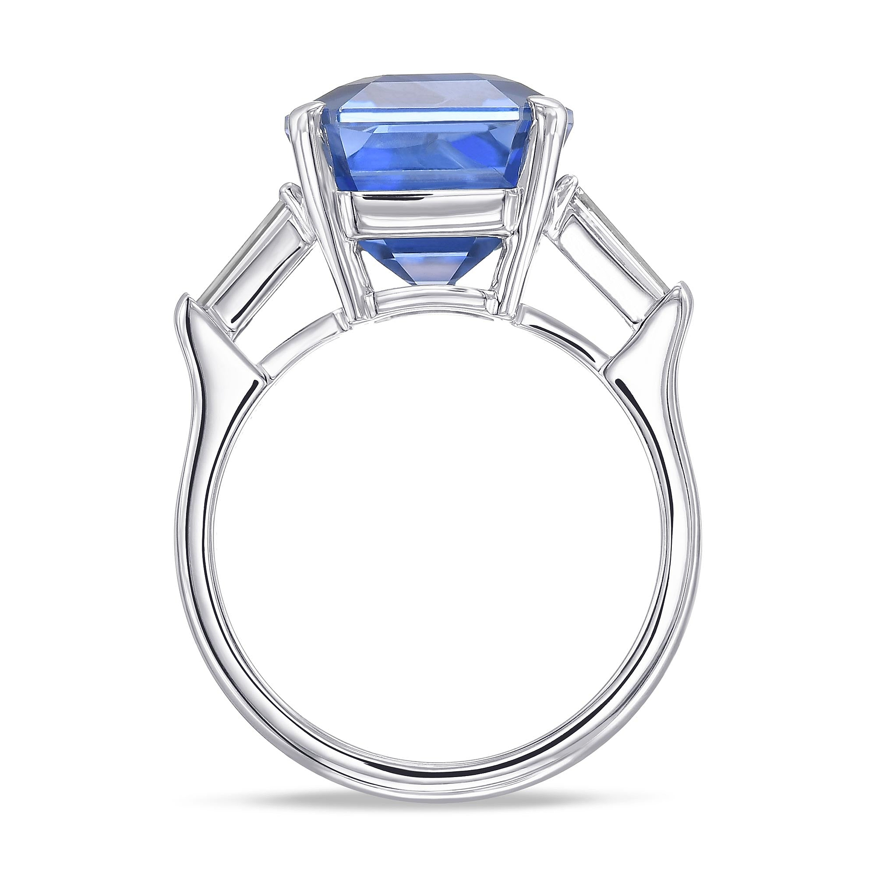 Emerald No Heat Blue Sapphire and Diamond Three-stone Ring GRS - 2
