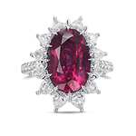 Extraordinary Oval Ruby and Diamond Halo Side-stone Ring AGL GRS