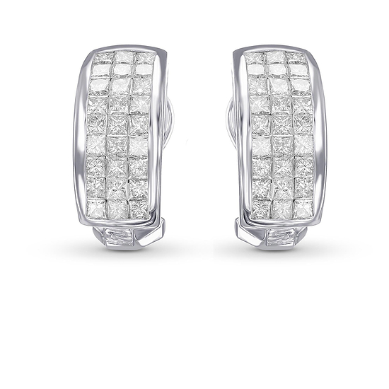 Princess White Diamond Hoop Earrings