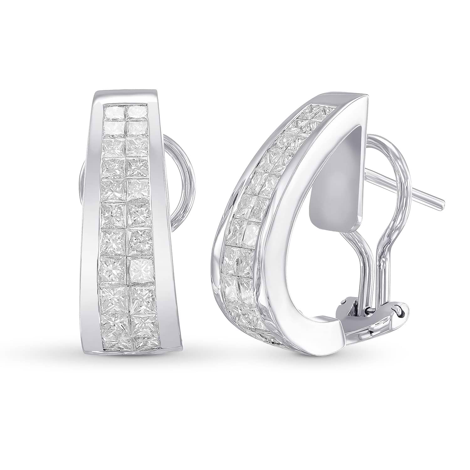 Princess White Diamond Hoop Earrings. - 2