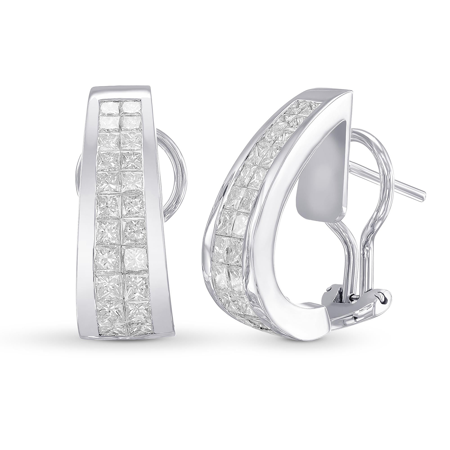 Princess White Diamond Hoop Earrings. - 2
