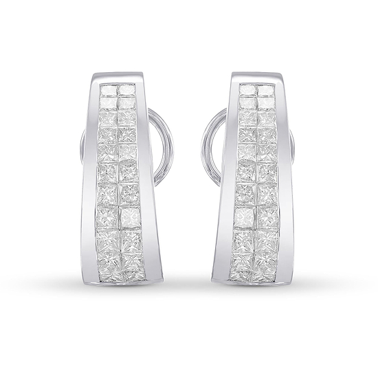 Princess White Diamond Hoop Earrings.