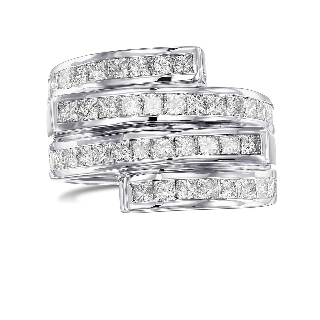 Princess White Diamond Spiral Ring