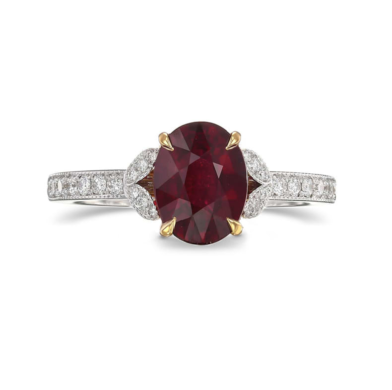 Leaf Motif Pave Diamond Side-stone Ring Setting