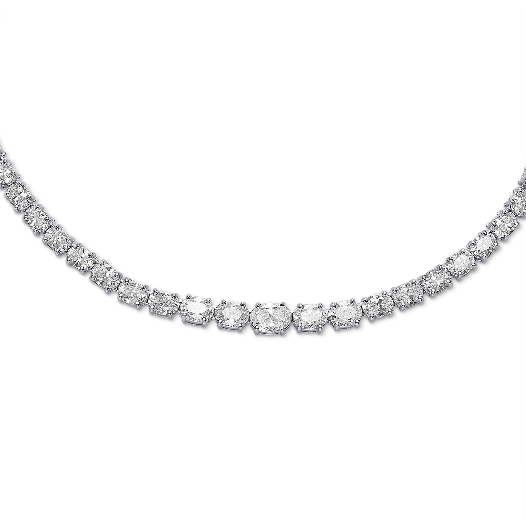 Oval White Diamond Tennis Necklace - 2