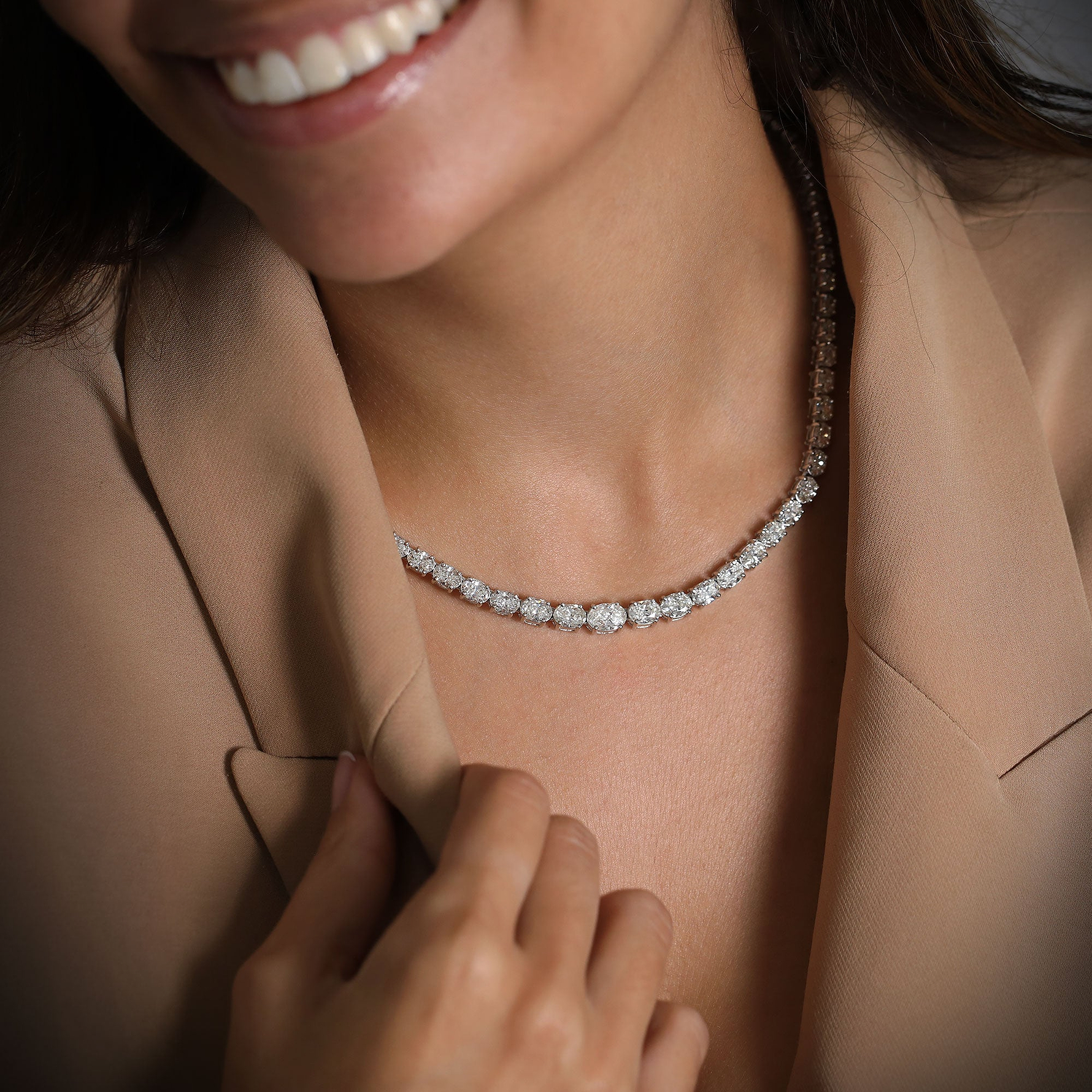 Oval White Diamond Tennis Necklace - 3