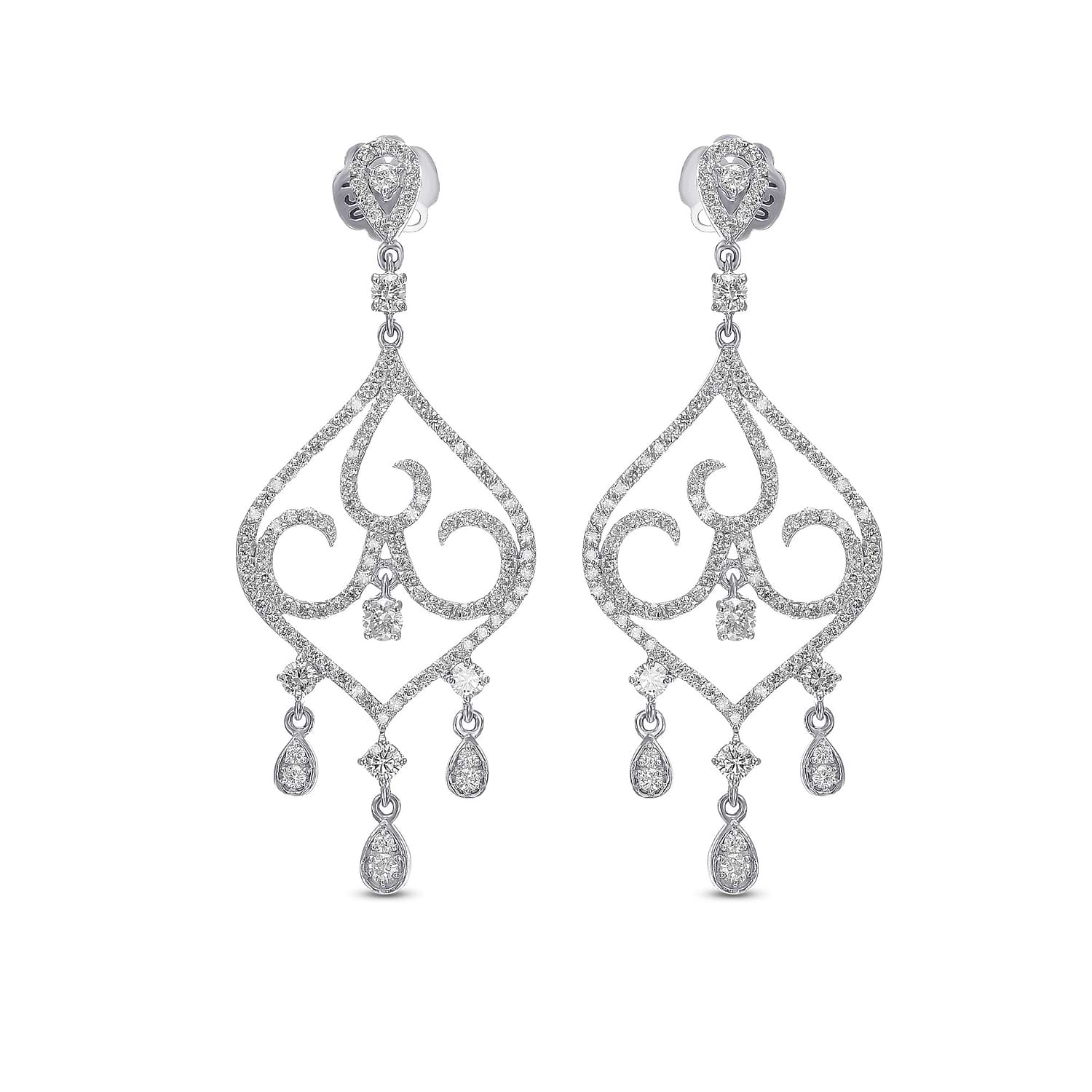 Round White Diamond Pave Drop Earrings