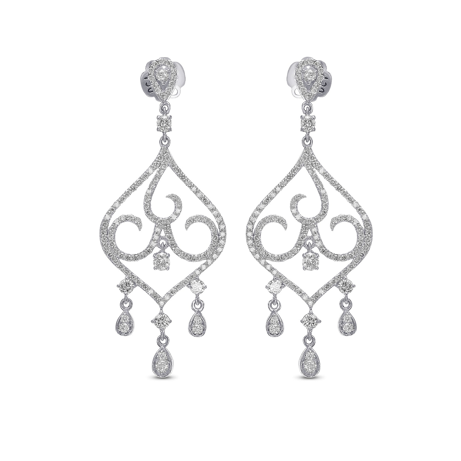 Round White Diamond Pave Drop Earrings