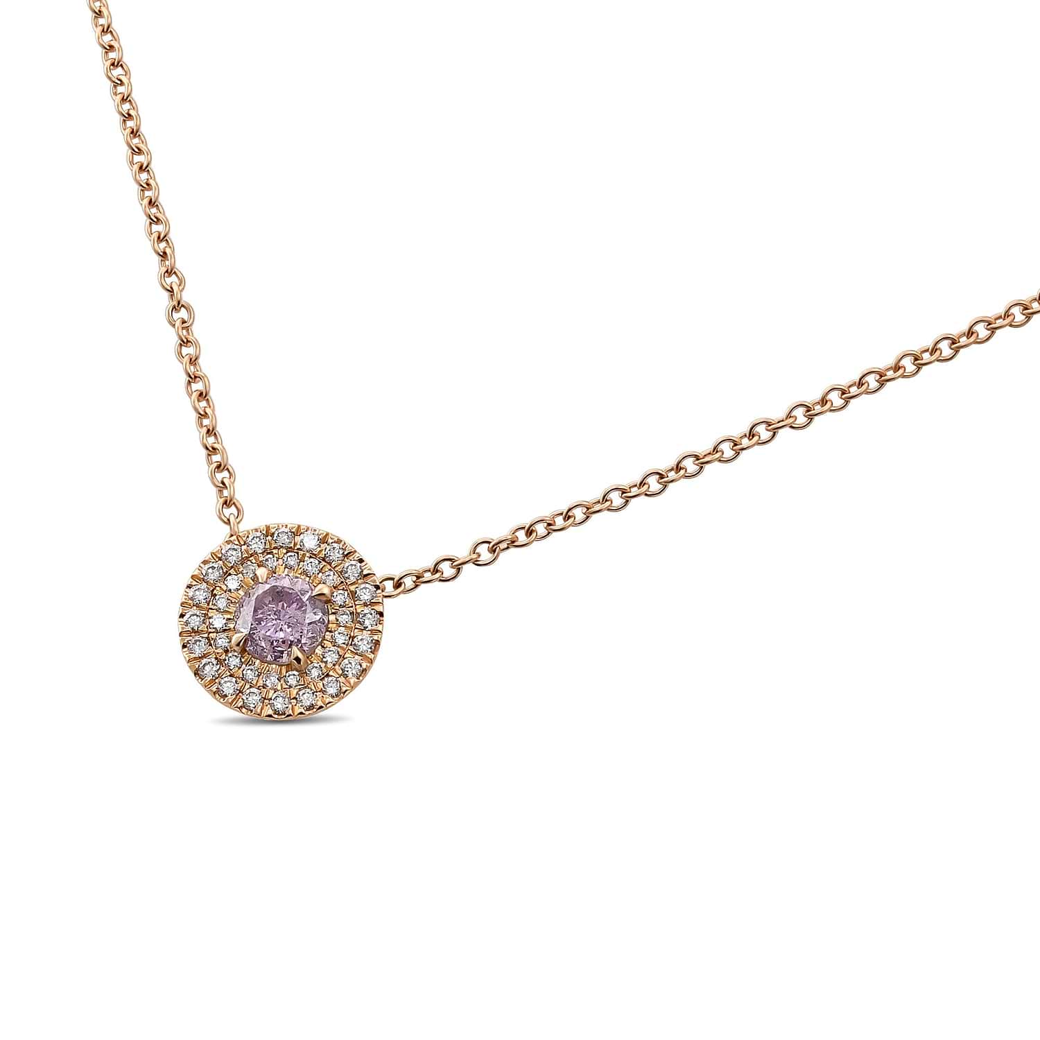 Round Fancy Pink Purple Diamond Double Halo Pendant GIA - 2