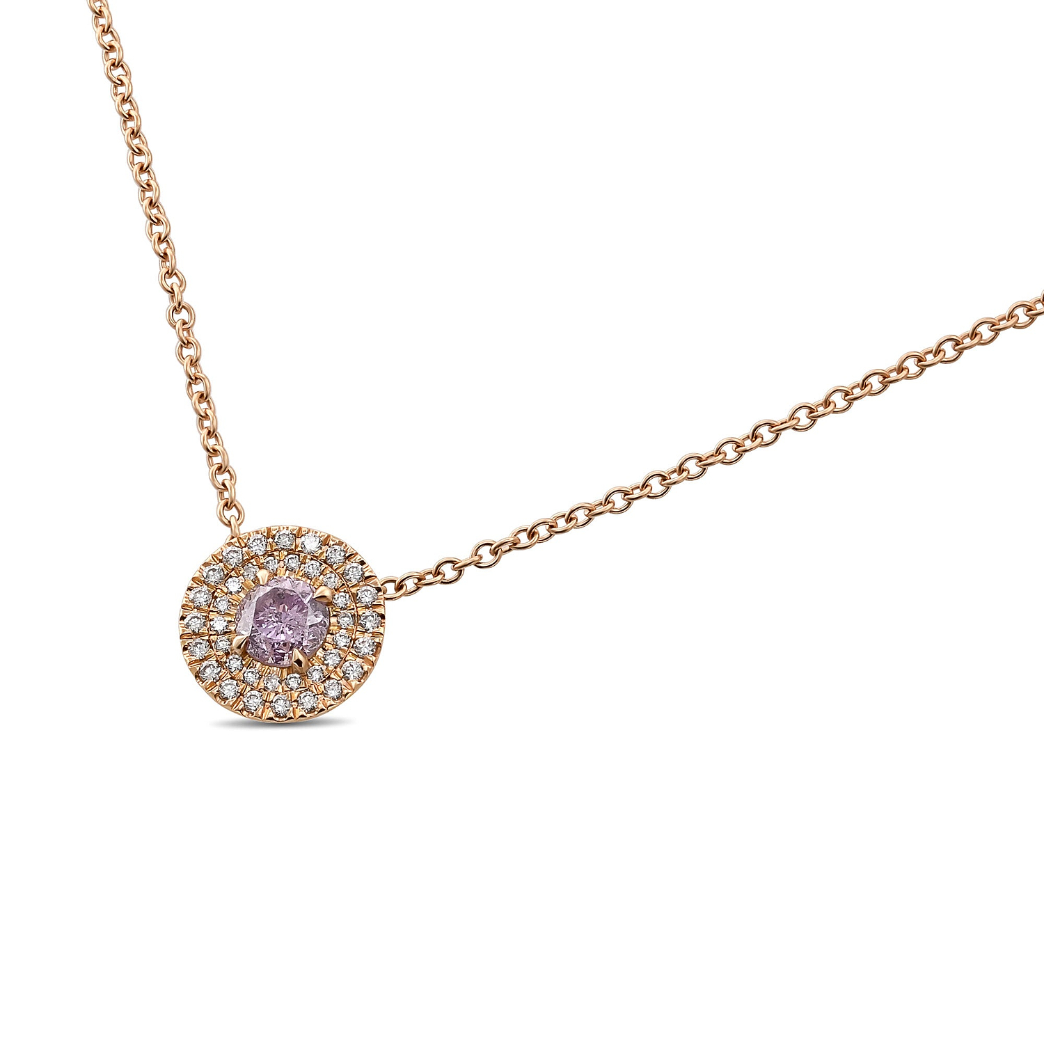 Round Fancy Pink Purple Diamond Double Halo Pendant GIA - 2