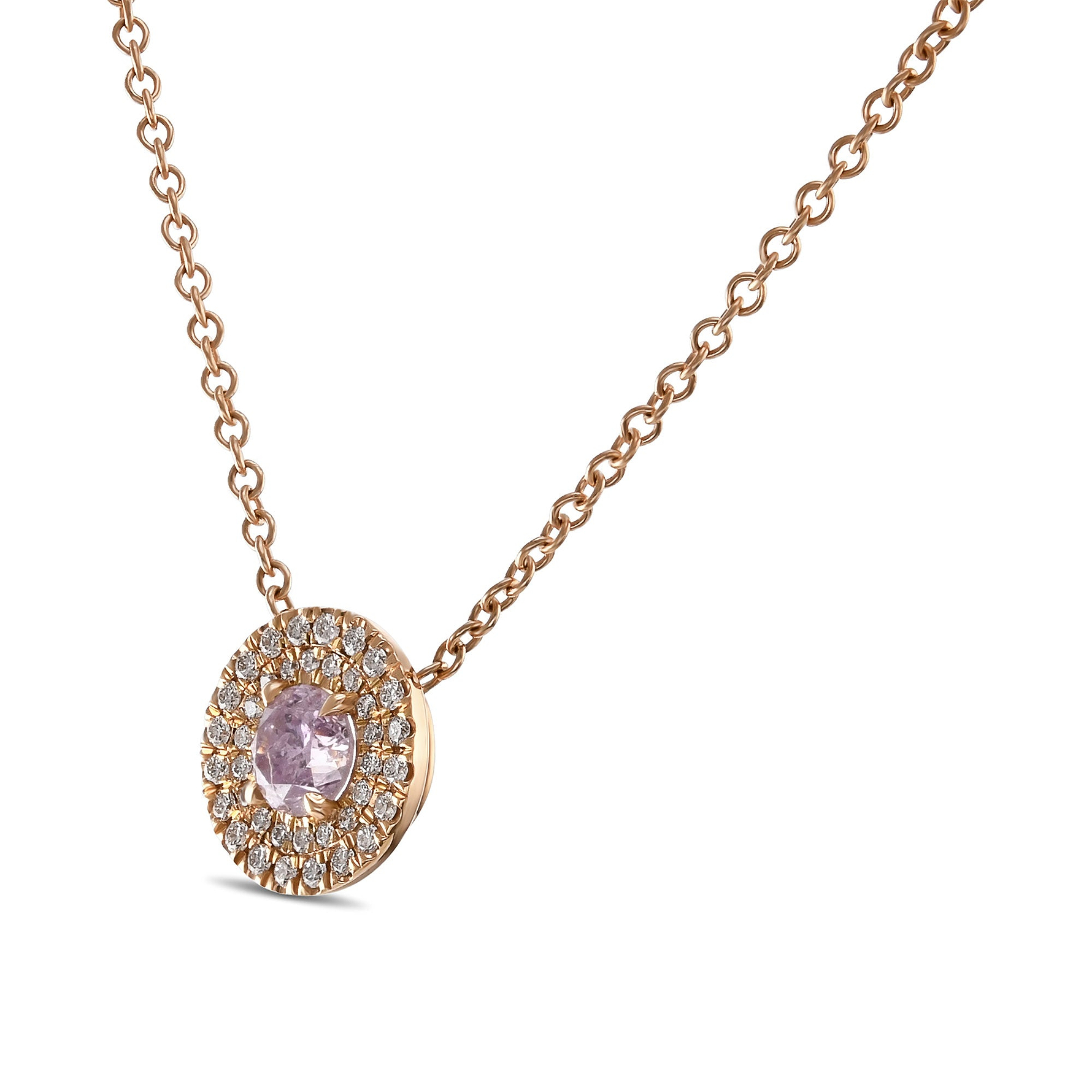 Round Fancy Pink Purple Diamond Double Halo Pendant GIA - 3
