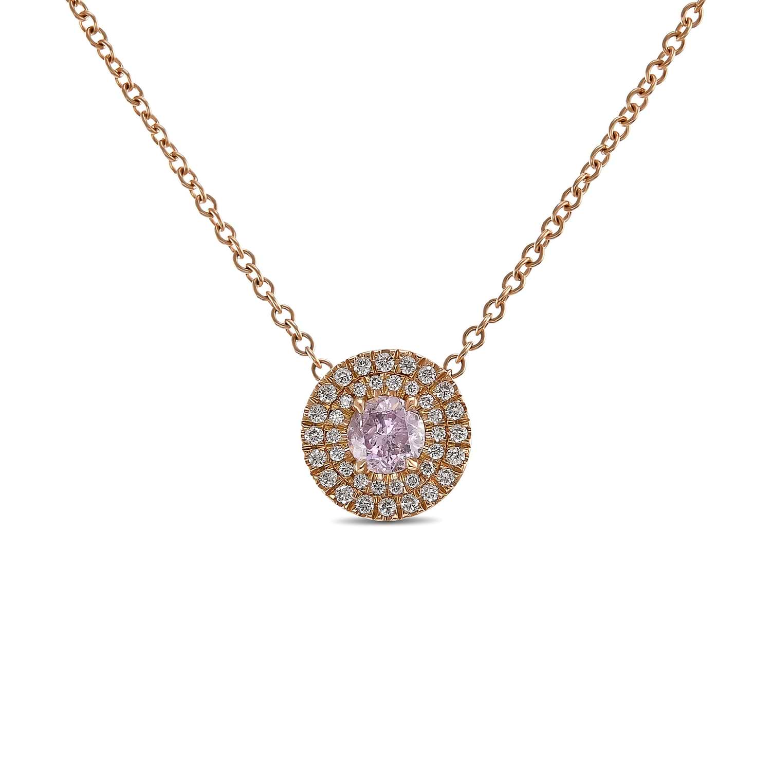 Round Fancy Pink Purple Diamond Double Halo Pendant GIA