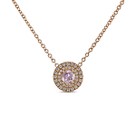 Round Fancy Pink Purple Diamond Double Halo Pendant GIA