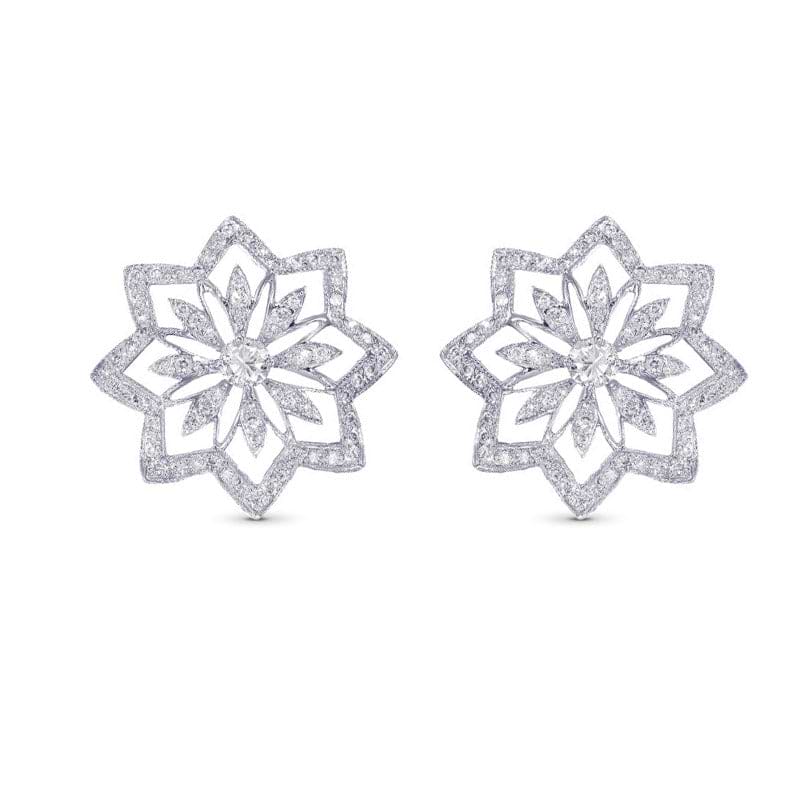 White Diamond Floral Pave Earrings