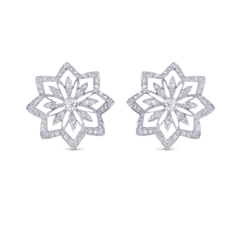 White Diamond Floral Pave Earrings