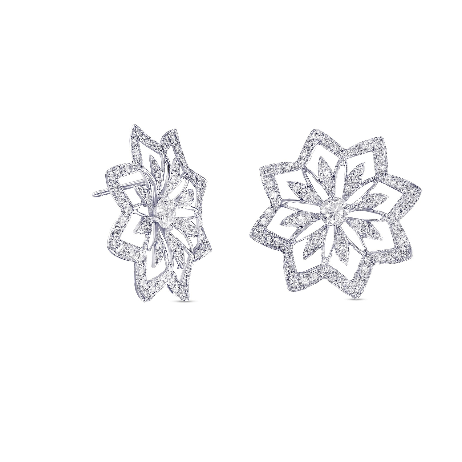 White Diamond Floral Pave Earrings - 2