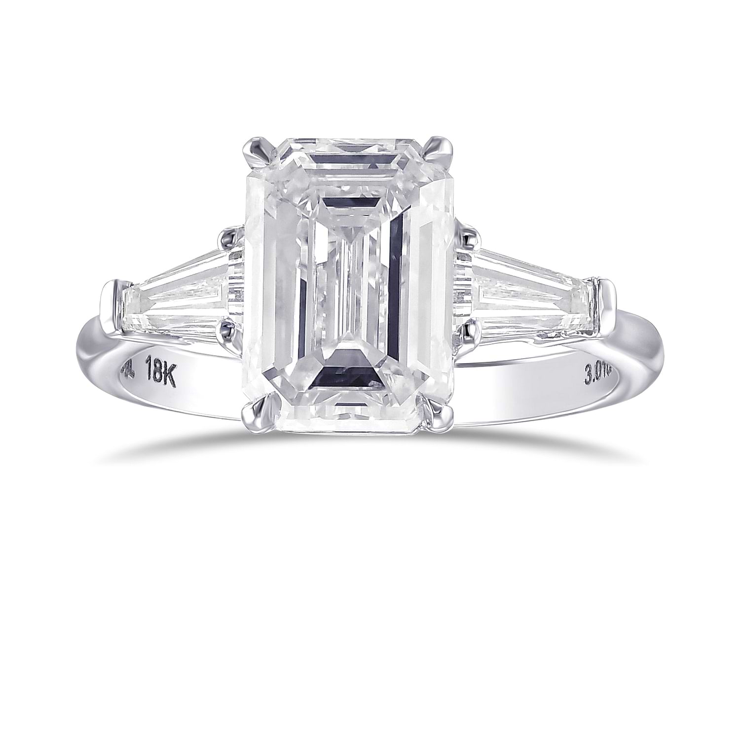 White Emerald Shape Three-stone Diamond Ring GIA