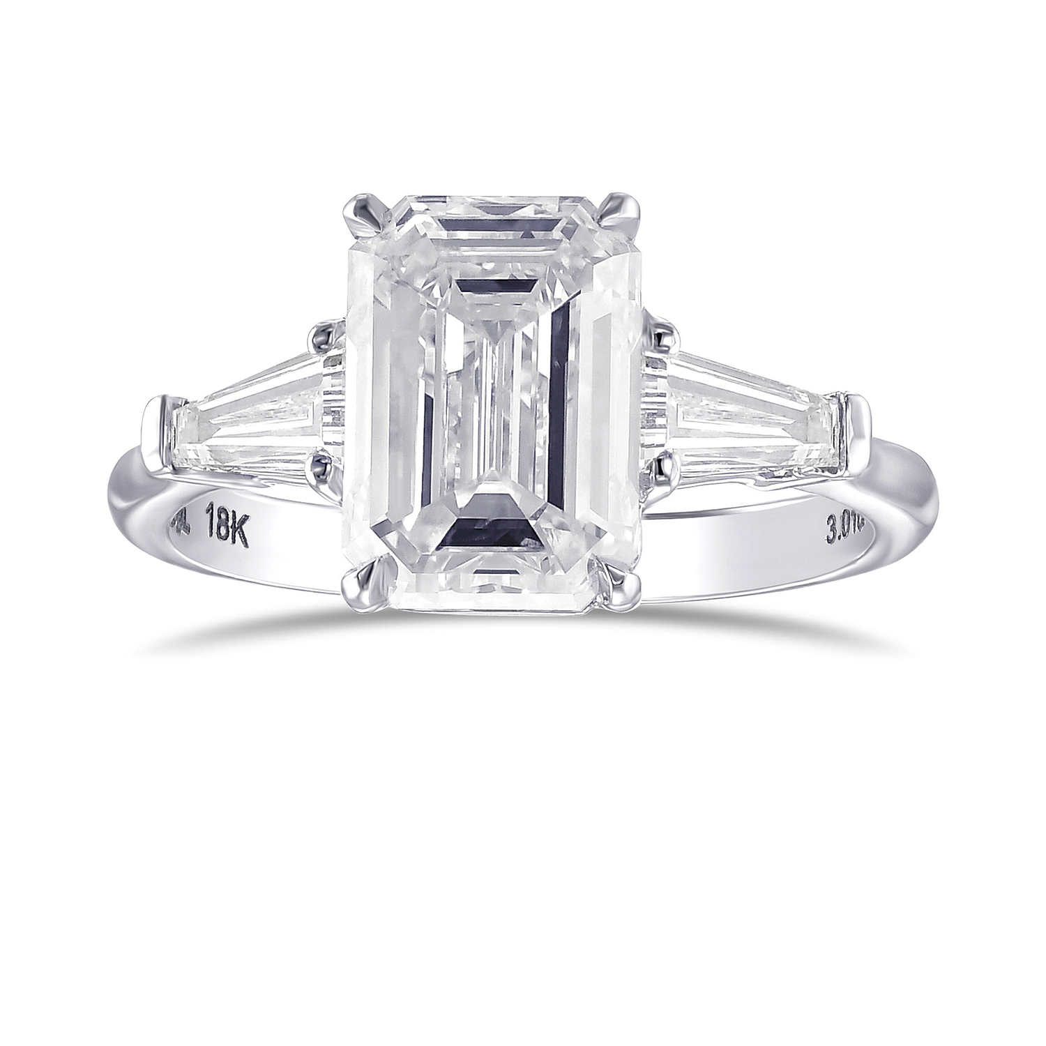 White Emerald Shape Three-stone Diamond Ring GIA
