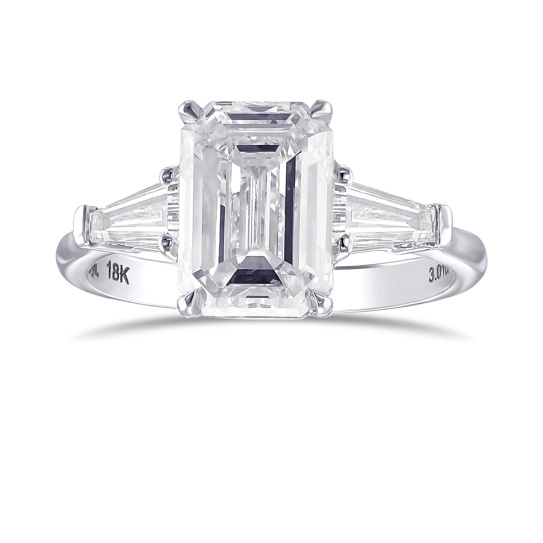 White Emerald Shape Three-stone Diamond Ring GIA