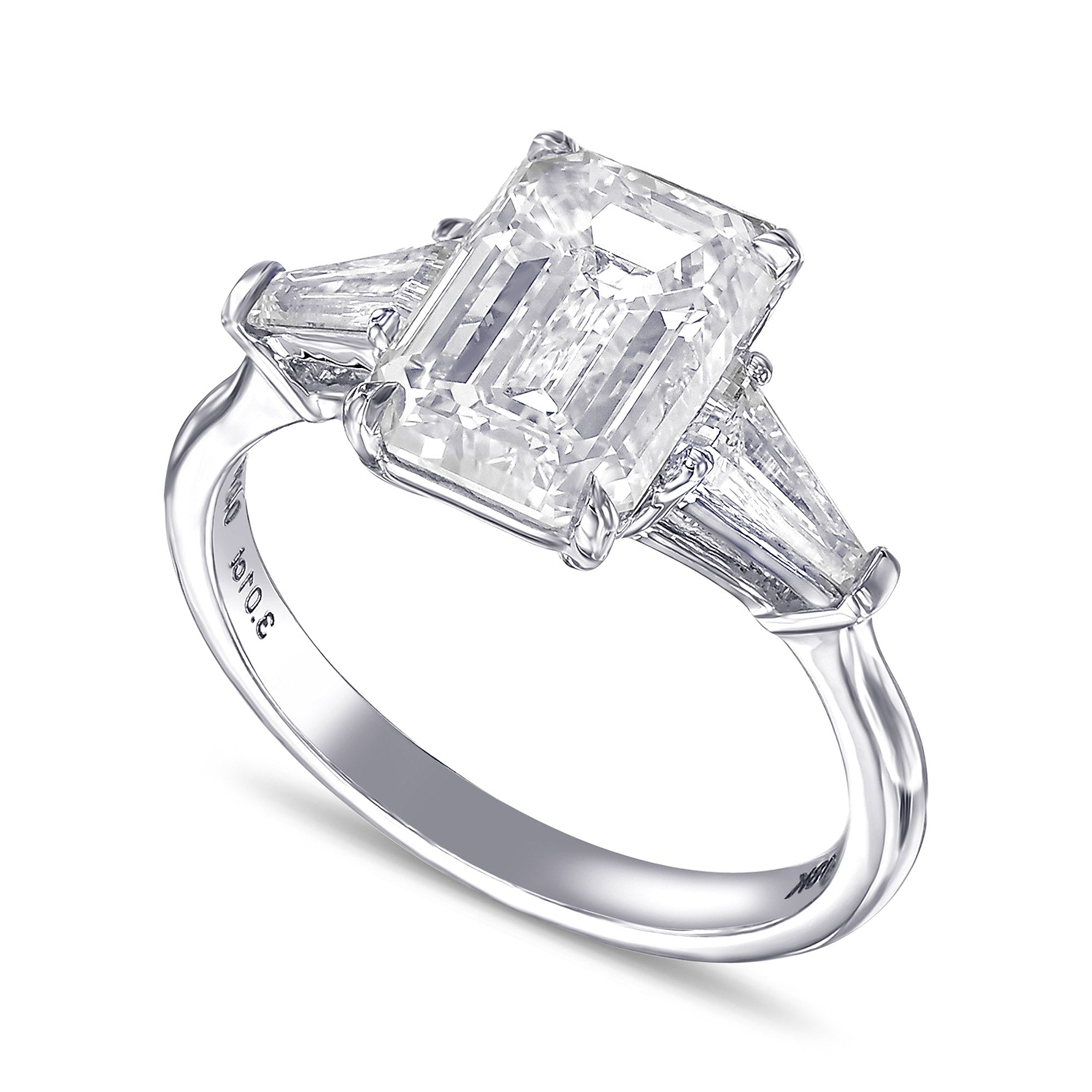 White Emerald Shape Three-stone Diamond Ring GIA - 3