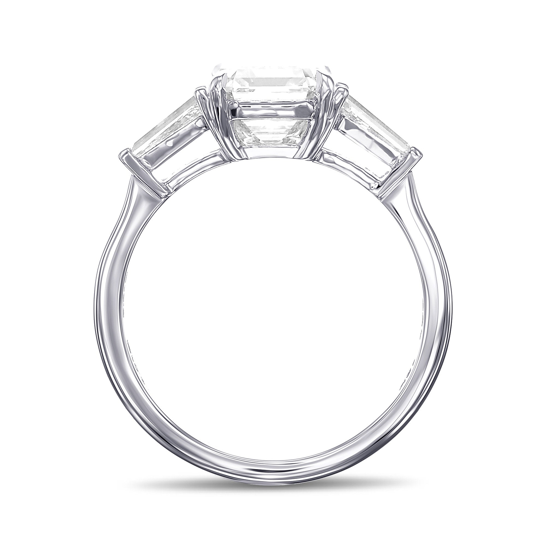 White Emerald Shape Three-stone Diamond Ring GIA - 2