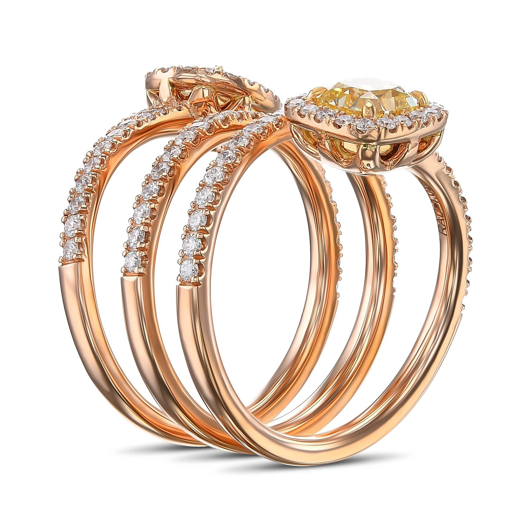 Mix Shape Fancy Intense Yellow Spiral Diamond Ring GIA - 5