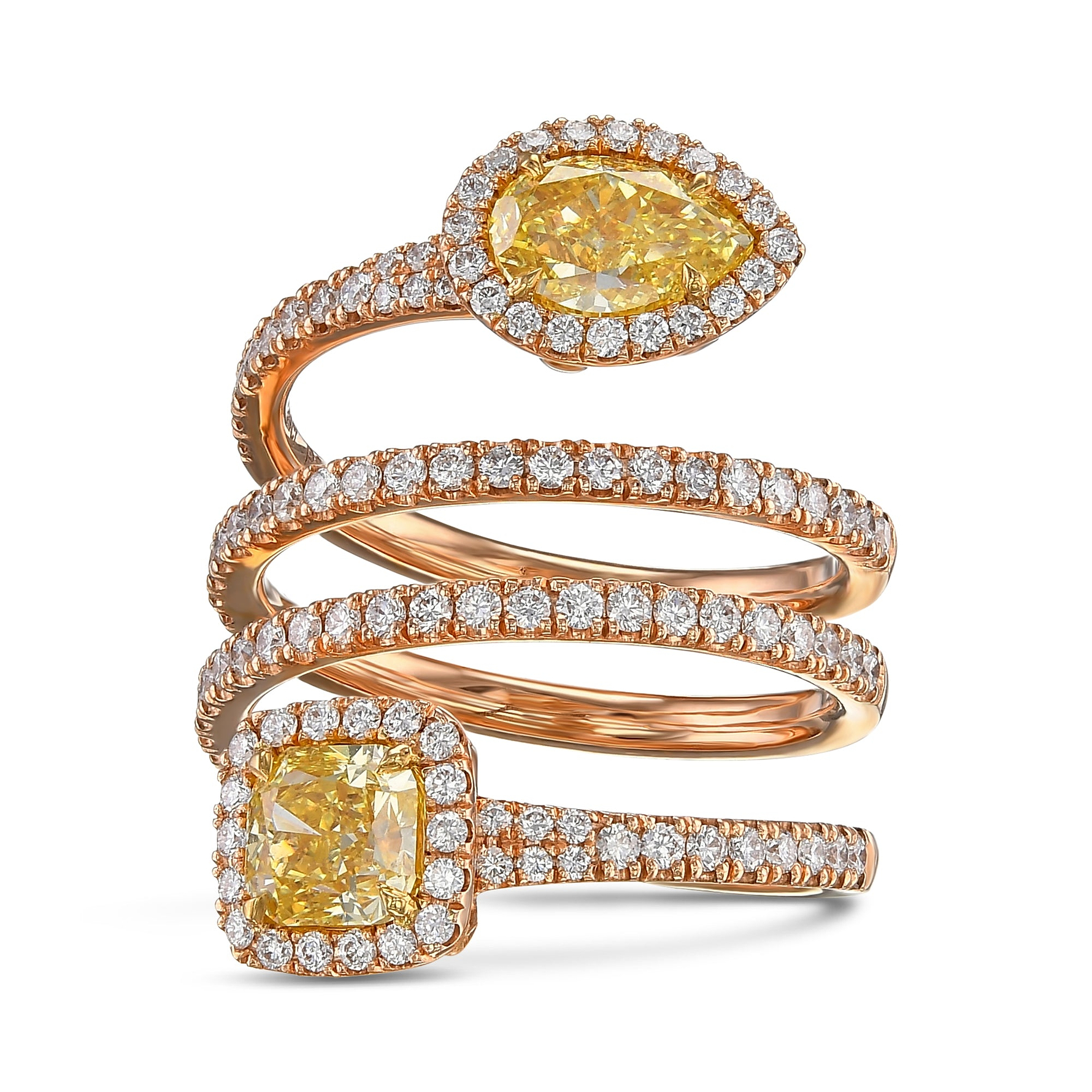 Mix Shape Fancy Intense Yellow Spiral Diamond Ring GIA