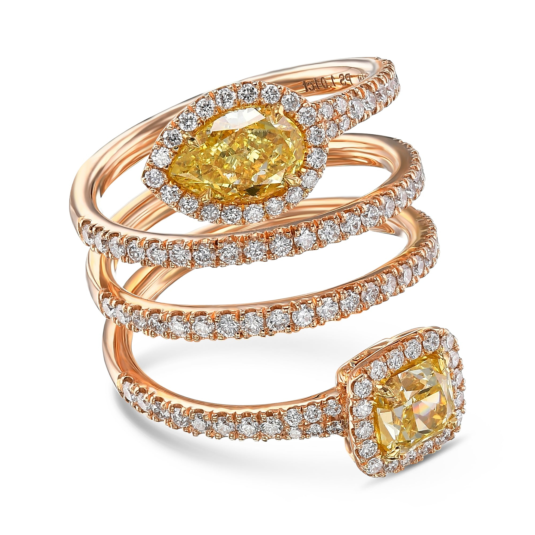 Mix Shape Fancy Intense Yellow Spiral Diamond Ring GIA - 4