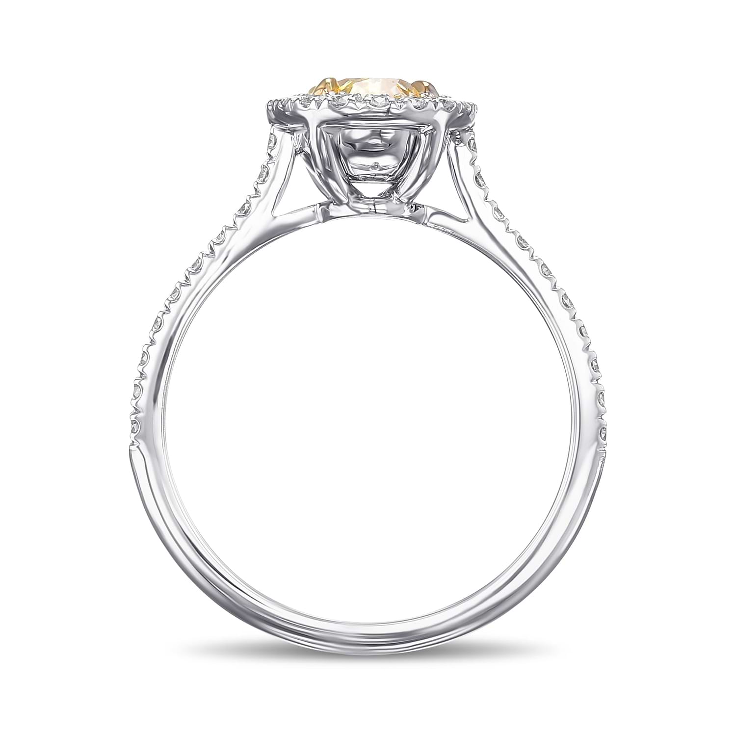 Fancy Light Yellow Oval Halo Diamond Engagement Ring - 2
